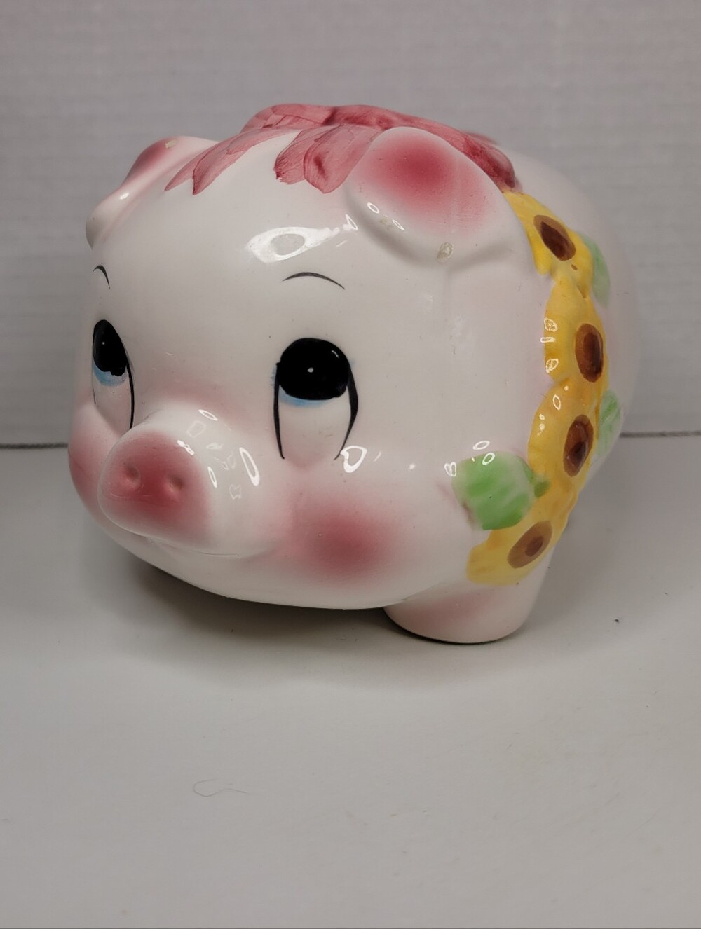 Vintage Hand-Painted Ceramic Porcelain Piggy Bank with Sunflowers 🌻